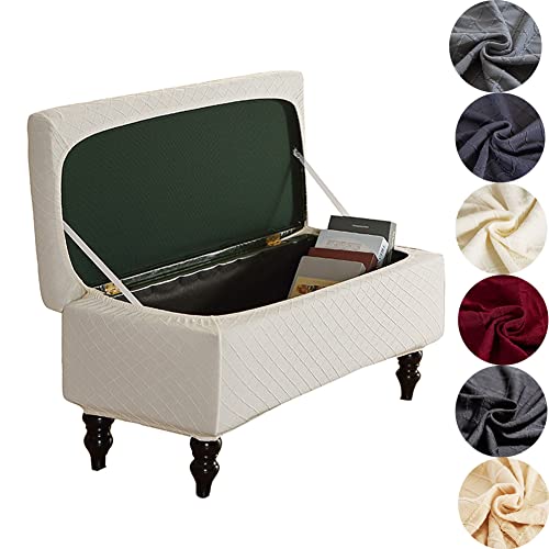 ANWUCHEN Ottoman Cover Rectangle, Stretch Storage Ottoman Cover-Jacquard Ottoman Covers Slipcover Rectangle-Removable Storage Bench Cover Folding Ottoman Covers with Elastic Bands Ties,White Large - color: White, size: 50"D x 16"W x 15"H