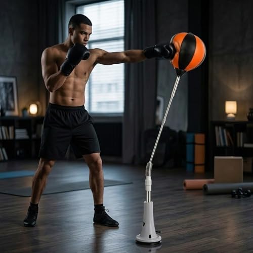 Adjustable Punching Bag with Suction Cup Base & Reflex Ball Set, Fast Bounceback Reflex Boxing Bag, Boxing Training Equipment, for Teens Adults, Speed, Agility, Stress Relief, Home Fitness Equipment