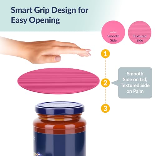 NIHOME Silicone Jar Opener – 6 Inch Large Anti-Slip Grip Pads, Premium 100% Food-Grade Silicone, Stylish Designer Colors, Multi-Purpose Heat-Resistant Mat & Coaster, Set of 4 (pink series) - color: Pink Series-4pcs, size: Round Shape