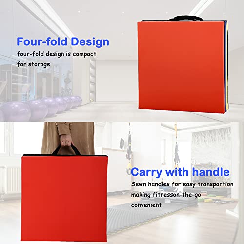 Gymnastics Tumbling Mat, 3 Folding Exercise Mat with Handle, All-Purpose Home Gym Mat for Tumbling, 6'x2'x2' - color: Colorful