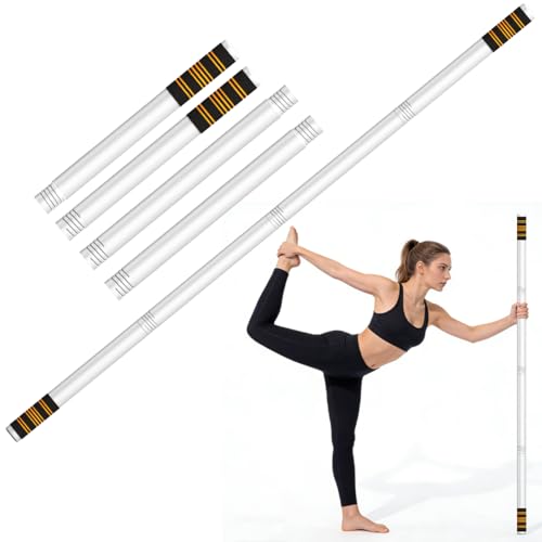 Queension 5ft Adjustable Yoga Stick Made of Sturdy Alloy Steel, Stretching & Mobility Stick with Non-Slip Foam-Sleeveds, Exercise Fitness Pole for Balance & Pilates - color: White