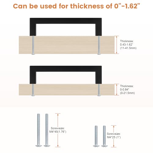 Probrico 5 Pack Square Black Kitchen Cabinet Pulls, Stainless Steel 5 Inch Hole Centers, Square Corner Bar Dresser Drawer Pull Handles - color: Black, size: Hole Center: 128mm(5inch)