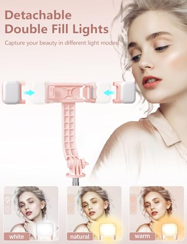 Selfie Stick with Light, 45'' Selfie Stick Tripod with Wireless Remote | Portable Travel Phone Tripod, Compatible with iPhone17/16/ 15 Pro Max/15/14, Samsung S22/ S23 Ultra/Android Smartphone (Pink) - color: Pink - 45" Standard Height