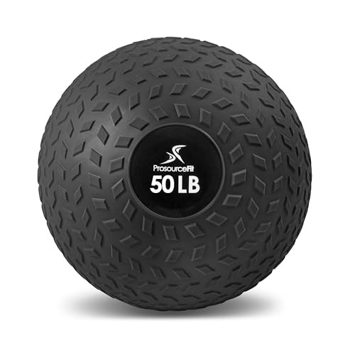 ProsourceFit Slam Medicine Balls 5, 10, 15, 20, 25, 30, 50lbs Smooth and Tread Textured Grip Dead Weight Balls for Strength and Conditioning Exercises, Cardio and Core Workouts - color: Tread - Black, size: 50 LB