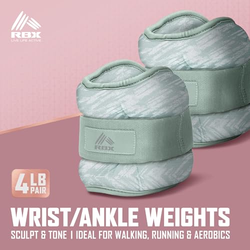 RBX Wrist & Ankle Weights Set, Adjustable Comfort Fit for Training & Toning - color: Green, size: 4lb (2lb Each)