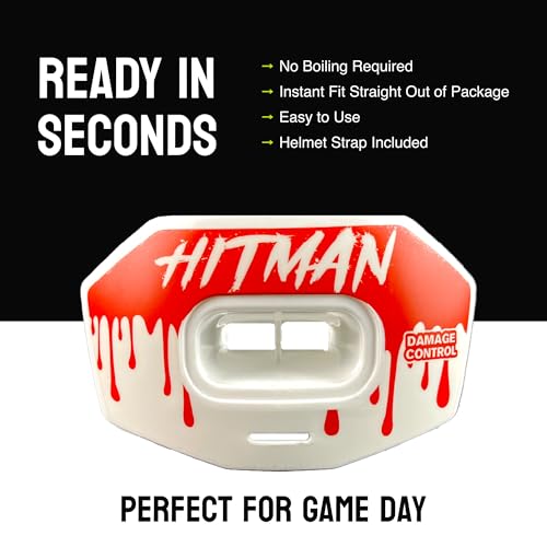 DAMAGE CONTROL Youth Football Mouth Guard – Breathable No Boil Mouthpiece, Protects Lips & Teeth, Works with Braces, Includes Helmet Strap – Sports Gear & Accessories (Hitman) - color: Hitman