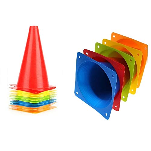 Soccer Cones (7 Inch 25 Pack), Agility Training Sports Cone Plastic with Carry Bag for Football Basketball Drills Field Markers, - color: 5 Colors