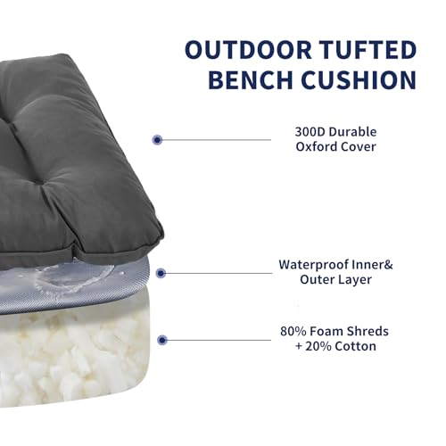 IPYNBAP Outdoor Bench Cushion, 59x18x5 Inch, Water-Resistant Bench Cushion for Outdoor/Indoor Furniture, Patio Bench Seat Cushion, Fade Resistant Outdoor Cushions for Porch Swing Couch, Dark Grey - color: Dark Grey, size: 59x18x5 Inch