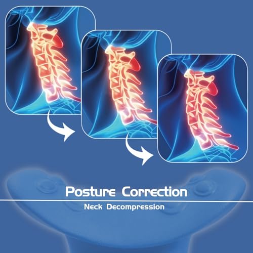 Neck Stretcher Cervical Traction Device | Neck Pain Relief, Hump Neck Cracker, Curve Restorer Corrector, Point Massage Spine Alignment - color: Blue