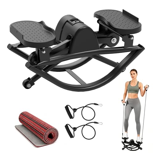 Rocking Steppers Side to Side for Full Body Workout, Quiet Lateral Stair Stepper at Home or Outdoor with Resistance Bands & Non-Slip Mat, 330 LBS Loading Capacity Exercise Equipment
