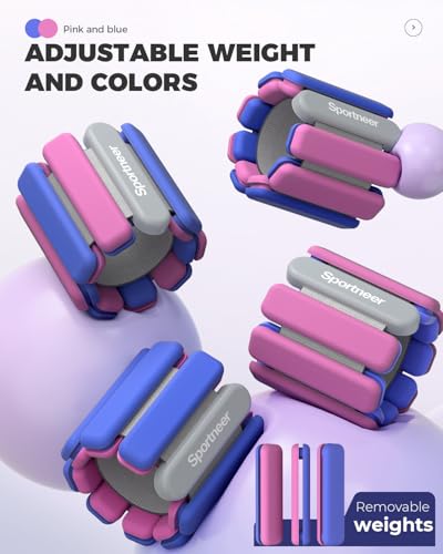 Sportneer Wrist & Ankle Weights for Women Men 4 lbs (2 lb Each) Adjustable Silicone Weighted Bracelet Set for Gym Yoga Pilates Cardio Strength Training Wearable Arm Hand Workout Weights - color: Raspberry Pop, size: 2 LB x 2