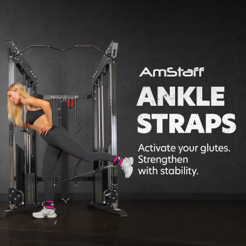 AmStaff Fitness Ankle Straps for Cable Machines – Padded Gym Ankle Cuffs for Glutes, Legs, and Booty Workouts – Adjustable Cable Attachments for Women & Men – One Size - color: Pink (Single)