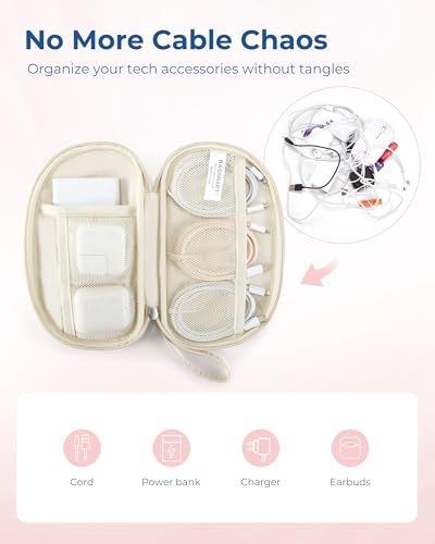 BAGSMART Cord Organizer Travel Cable Bag, Compact Tech Electronic Organizer Travel Case, Essentials for Charger, Cable, Phone, Flash drive - Beige - color: Single Layer Beige