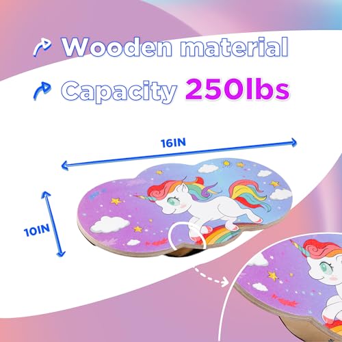 Wooden Balance Board Kids, Wobble Board For Balance, Balance Board Toddler Supporter, Balance Boards for Stability and Core Training - color: 3. Cross base- Unicorn