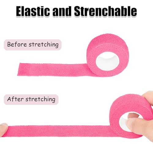 6 Pack 1 Inches Self Adhesive Bandage Wrap Breathable Cohesive Bandage Elastic Tape for Pets, Athletic, Sports, Wrist, Knee, Ankle(5 Yards Per Roll, Pink) - color: Pink, size: 1 Inch