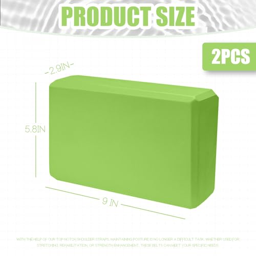 Septo 2 Pcs Yoga Blocks, 9x6x3 Inch Foam Blocks for Pilates | High density EVA foam Yoga Props lightweight non-slip surface for meditation stretching balance training - color: Green