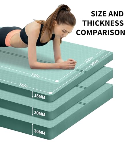 nuveti Large Exercise Mat - 15mm/20mm/30mm Thick Yoga Mat | Workout Mat for Fitness, Yoga, Pilates, Stretching & Floor Exercises for Women & Men with Free Carrying Bag - color: MatchaGreen, size: 183X80X15MM