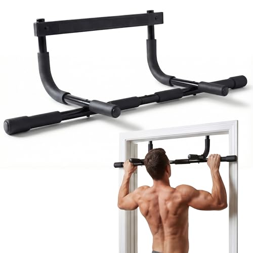 DMoose Fitness Pull Up Bar for Doorway - Upto 250 Lbs Capacity, No Screwing or Slipping, Hanging Pullup & Chin Up Bar for Door Frame - Multi Padded Grips for Strength Training with Installation Guide - color: Black Classic