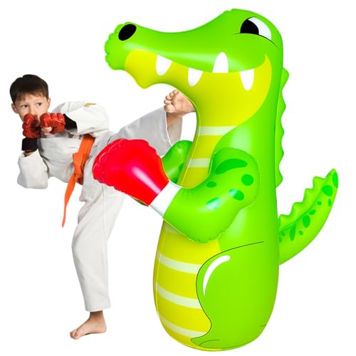48 in Punching Bag for Kids, Free Standing Inflatable Dummy, Inflatable Punching Bag, De-Stress Boxing Bag for Kid - color: Crocodile-BDW-Green