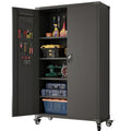 Upgraded Wide & Deep Metal Garage Storage Cabinet with Wheels & Pegboards, 4 Adjustable Shelves, Heavy Duty Lockable Metal Storage Tool Cabinet with Pegboards for Warehouse, Basement, Office, Gym
