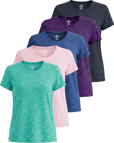 5 Pack Women's Dry Fit Short Sleeve Athletic Gym Workout Running Tops | Available in Plus Size, Exercise, Sports, Fitness, Quick Dry, Cooling, Moisture Wicking, Loose Basic Tees, Yoga, Pilates - color: Set 15, size: X-Small