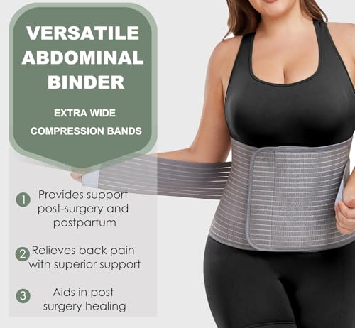 Abdominal Binder Post Surgery - Postpartum Belly Band Wrap | Post C Section Belly Binder Recovery Belt Stomach Compression Hernia Belt For Men Women After Pregnancy, Hysterectomy, S/M - size: Small/Medium