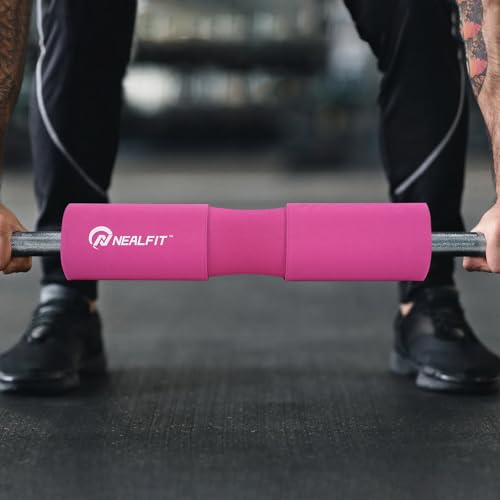 NEALFIT Barbell Squat Pad with Thick Nylon Padding, Hip Thrust Pad for Squats, Lunges, Neck Shoulder Squat Pad for Olympic or Standard Bars - color: Pink