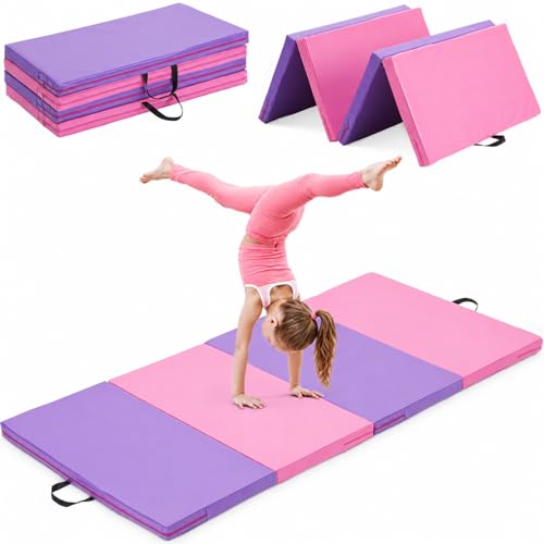 Gymnastics Mat, 3FTx6FT / 4FTx8FT 2" Thick Folding Kids' Gymnastic Tumbling Mat for Home Gym Exercise & Play - color: 3x6FT-Pink&Purple