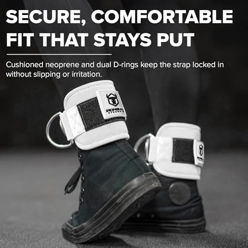 Women's Ankle Strap for Cable Machines & Resistance Bands: Gym & Home Workout Cuff Attachment for Leg Extensions, Kickbacks, Hip Abductors - Booty Exercises (White, Pair)