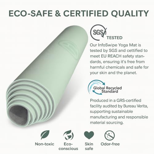 Premium TPE Yoga Mat 6mm Info Swipe – Eco-Friendly Non-Slip, Odor-Free, Lightweight & Durable | SGS Tested, REACH Compliant, GRS Certified | 72"x24" with Carrying Strap - color: Purple