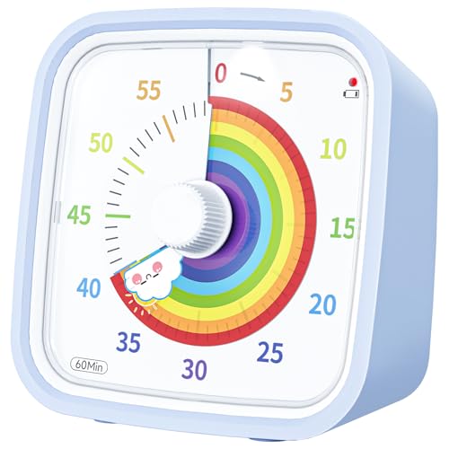 Yunbaoit Rainbow Visual Timer for Kids, 60-min Countdown Timer, Light Blue | Protective Case, No Ticking, Mute and Ringing Alarm Available, Time Management Tool, Low Power Reminder, for Study,Game,Work - color: Light Blue Rainbow