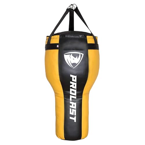 Angle Heavy Punching Bag for Adults, Hook and Uppercut, Boxing, MMA, Martial Arts, Muay Thai, 65 lbs, Rhino Logo - color: Black / Yellow, style: Unfilled