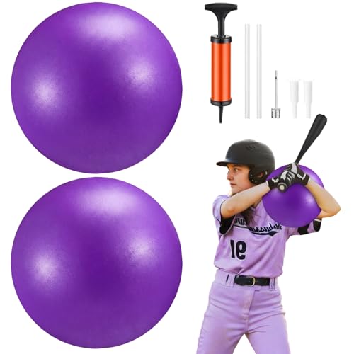2 Pcs Connection Ball with Pump 9 Inch Pilates Baseball Softball Batting Trainer Improve Arm Action Hitting & Pitching Efficiency Connection Ball for Baseball - color: Purple
