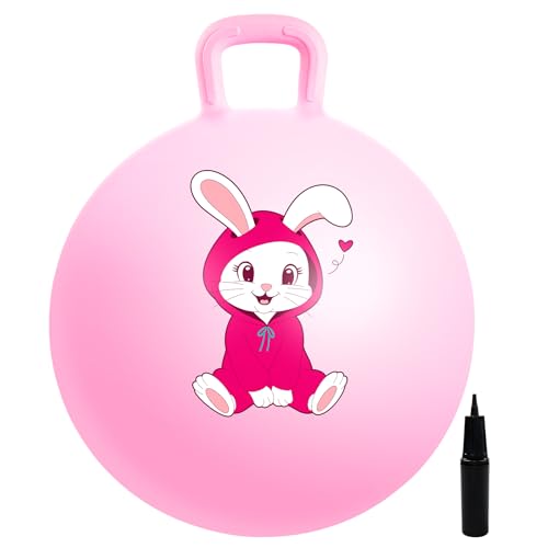 Hopper Ball, Pink Bunny Hopping Toys for Kids, 18 Inch Bouncy Ball with Handle, Indoor Outdoor Inflatable Hoppity Hop Toys for Girls Boys Gift with Pump - color: Pink rabbit, size: Age:4-8(18''/45cm)