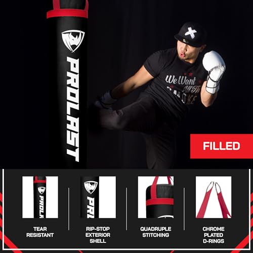 Heavy Punching Kicking Bag for Adults, Boxing, MMA, Martial Arts, Muay Thai, Strength Training Equipment, Filled/Unfilled, 6ft, 150 lbs, Special Edition Logo - color: Black / Red, size: Filled