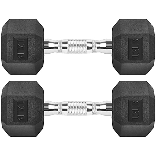 Hex Dumbbells Rubber Coated Cast Iron Hex Black Dumbbell Free Weights for Exercises - style: 12 Pounds / Pair
