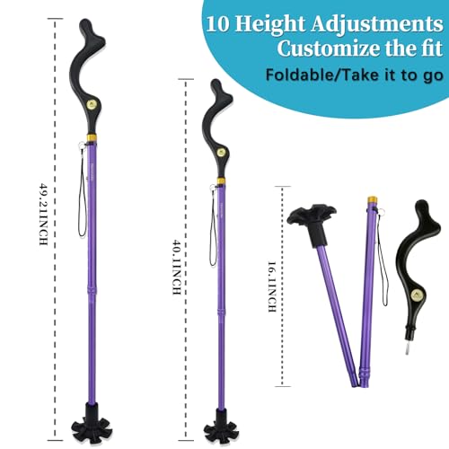 Walking Cane Foldable for Men & Women Seniors for Balance,Self Standing Folding,Height Adjustable Anti-Slip Lightweight Alloy Walking Stick for Travel Mobility Aid - color: Violet