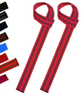 25" Powerlifting Straps (Pair) – Dominate Deadlifts with Heavy Duty Cotton Wrist Wraps – Maximum Grip Support for Strength Training & Weightlifting – Black/Red – For All Lifters: Newbies, Pros, Young Guns & Gym Vets - color: Red with Grey Stripe