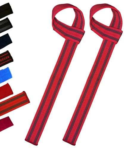 25" Powerlifting Straps (Pair) – Dominate Deadlifts with Heavy Duty Cotton Wrist Wraps – Maximum Grip Support for Strength Training & Weightlifting – Black/Red – For All Lifters: Newbies, Pros, Young Guns & Gym Vets - color: Red with Grey Stripe