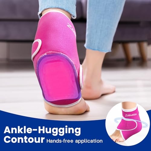 Ankle Ice Pack Wrap Reusable Gel Cold Compression for Foot Discomfort Ice Wrap for Feet Swelling and Recovery Plantar Fasciitis Achilles Tendonitis Sprained Ankles Heel Spur Pain Relief (Hot Pink) - color: Hot Pink