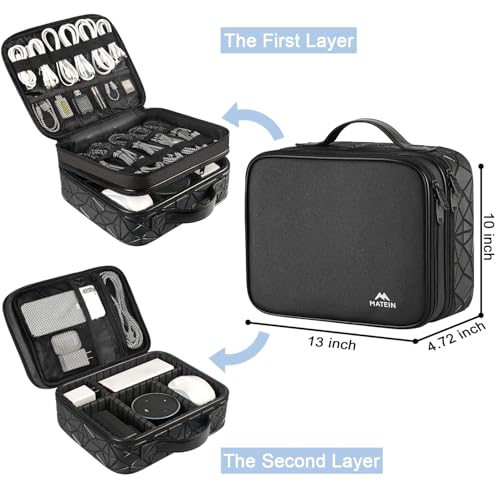 MATEIN Cord Organizer Case with Adjustable Divider, Large DJ Cable File Bag | DJ Equipment, Music Accessories, Double Layer, Shockproof, Portable, Cable Storage for Cord, Charger, Tech Accessories, Black - color: Black, size: Large
