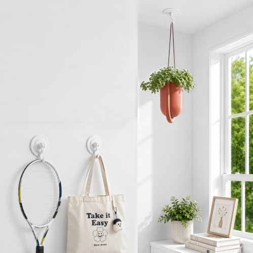 Adhesive Wall & Ceiling Decor Hooks: 4-Pack 3 lbs Heavy Duty No-Drill 360° Swivel Adjustable for Hanging Home Accents Lights Plants Wind Chimes Compatible with 3M Command Strips