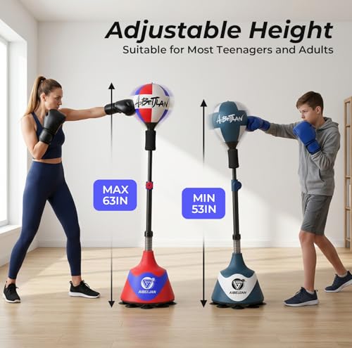 Freestanding Reflex Bag,Punching Bag with Stand,Height Adjustable,Speed Punching Ball for Reaction & Fitness Training - Stress Relief Workout for Adults，Boxing Equipment for Home Gym - color: Blue