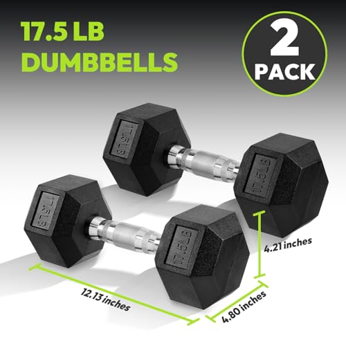 HANDBODE Hex Dumbbell Set of 2, Rubber Encased Fixed Dumbbells, 2.5-65 lb | Non-Slip Comfortable Handles, Hand Weights for Strength Training, Ideal for Home Gym Workouts - size: 17.5 lb, Pair, style: Chrome Handle