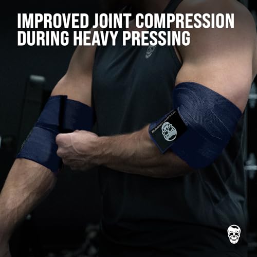 Gymreapers Weightlifting Elbow Wraps (1 Pair) - Flexible 40'' Elbow Compression Strap & Joint Support Brace - for Bench Press, Powerlifting, and Pressing - color: Navy