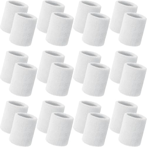 Bememo 24 Pcs Wrist Sweatbands Bulk Sports Wrist Bands for Men Women Breathable Athletic Tennis Wristbands Stretchy Absorbent Cotton Terry for Basketball, Baseball, Gym, Working Out - color: White