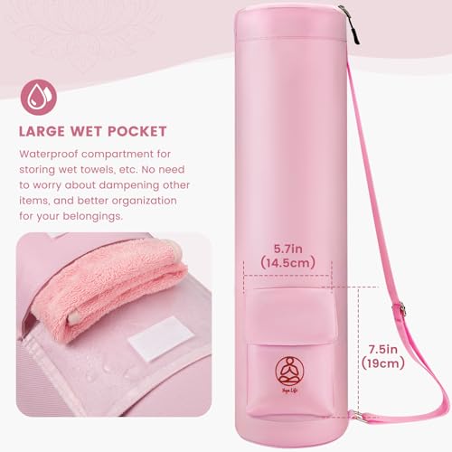 Gonex Yoga Mat Bag with Full-Zip Design, Fits Most Mats | 600D Oxford Fabric, Wet Pocket, Front Zip Pocket, Adjustable Strap, Fits Mats up to 26" - color: Pink