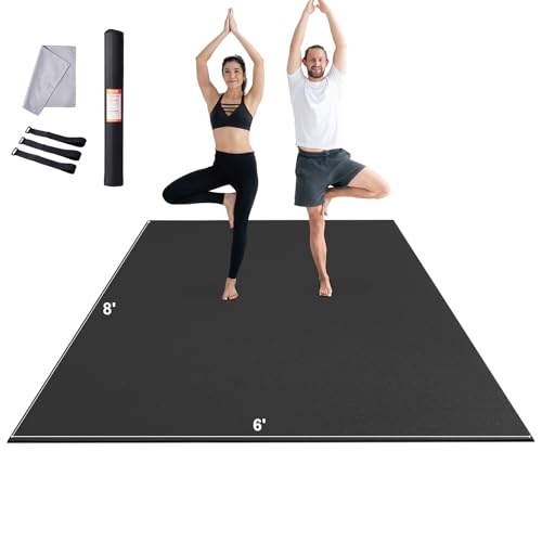 VEVOR Large Exercise Mat, 12'x6'/10'x6'/9'x6'/8'x6'/8'x5'/7'x5'/6'x4' (7mm) Extra Thick, Non Slip High Density Premium Workout Mat, Exercise Yoga Mat for Men & Women, Fitness & Exercise Mat with Bag & Carry Strap, for All Types of Home Yoga, Pilate & Floo