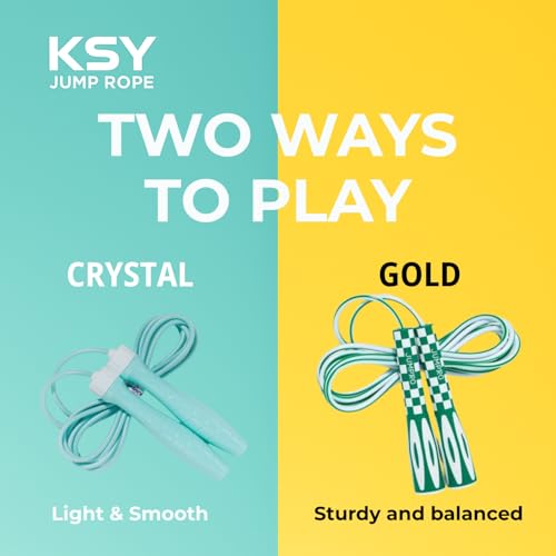 KSY Kids Jump Rope (Crystal Series) – Durable PVC Jump Rope for Kids Ages 6-12 – Lightweight, Adjustable, and Tangle-Free – Made in Korea - color: Green