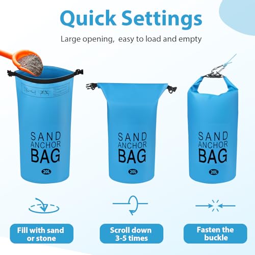 Phoncoo Sand Anchor Bag, 2 in 1 Jet Ski Anchor Kit for Float with Adjustable Buoy, Waterproof Dry Bag for Jetski, Kayak, Boat, Water Sports - color: Blue-1pack